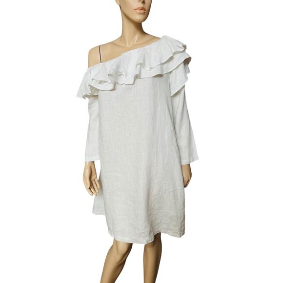 Claudio Milano 100% Linen White Ruffles Neckline Off the Shoulders Size Small - Picture 7 of 9